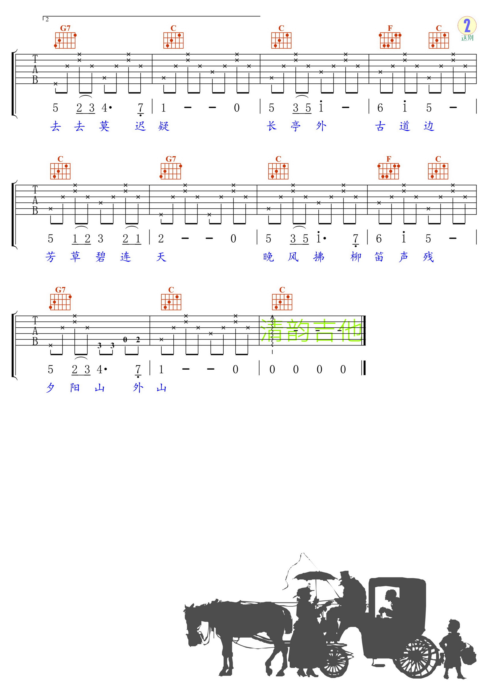 送别吉他和弦简谱图片